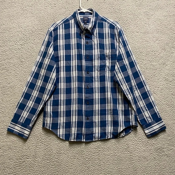 J Crew Shirt Mens Large Blue Plaid Long Sleeve Button Down - Picture 1 of 12